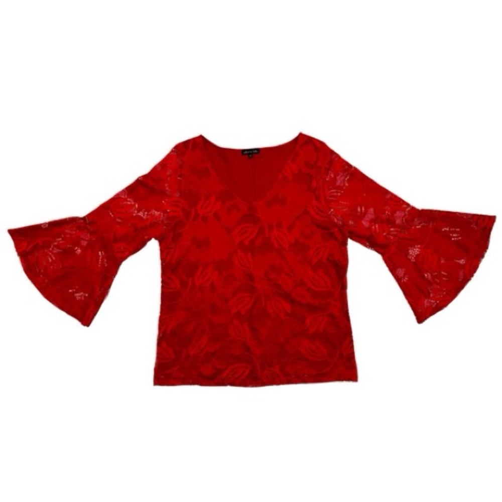 OLIVIA BLU RED PASHA CORDED FLORAL LACE TOP SIZE L